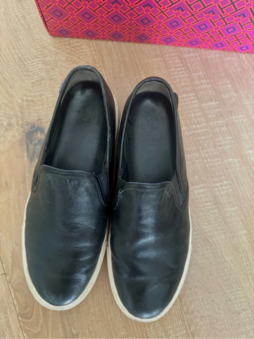 Black Leather Tory Burch Addison Slip-On Sneakers with White Sole